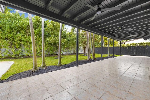 view of patio featuring ceiling fan