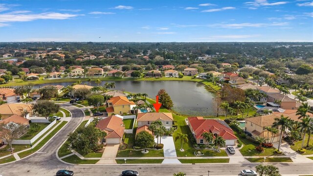 aerial view featuring a water view