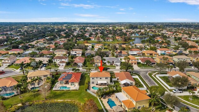 aerial view with a water view