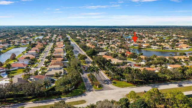 bird's eye view featuring a water view