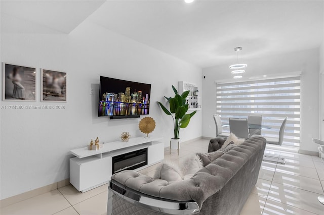 living room with light tile patterned floors