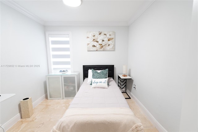 bedroom with ornamental molding