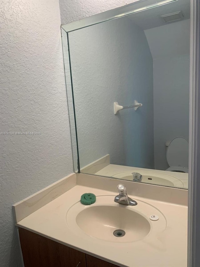 bathroom featuring vanity and vaulted ceiling