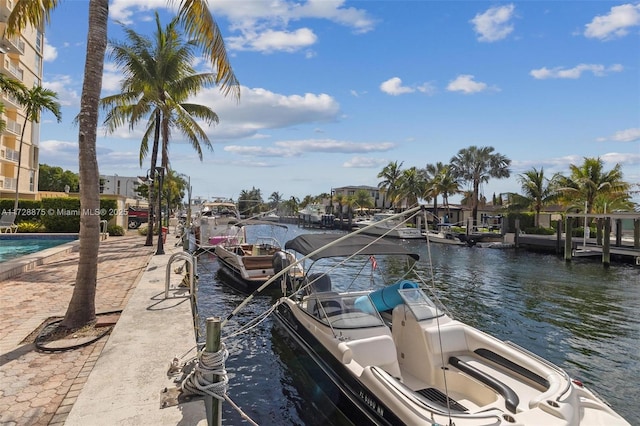 view of dock featuring a water view