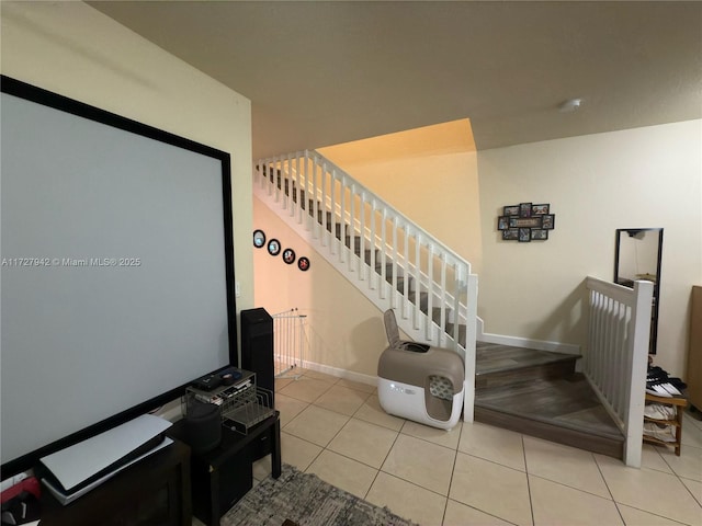 staircase with tile patterned flooring