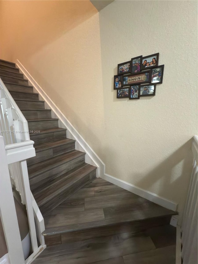 staircase featuring wood-type flooring