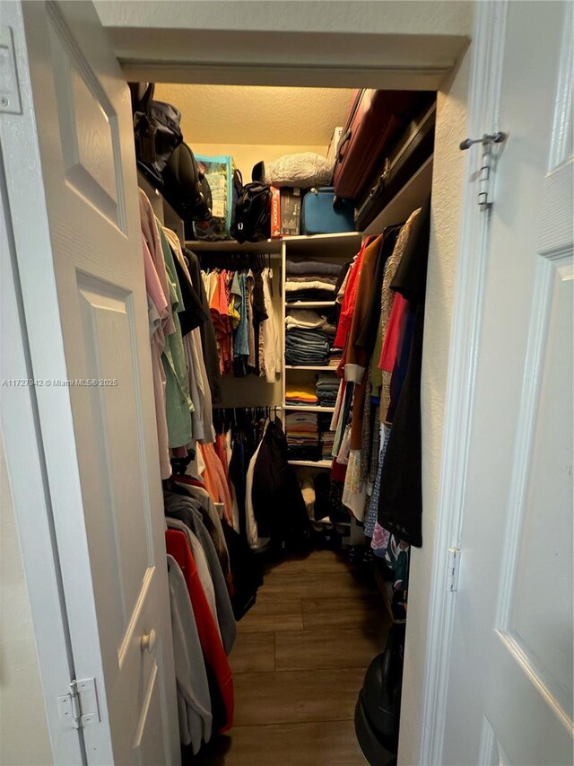 walk in closet featuring hardwood / wood-style flooring