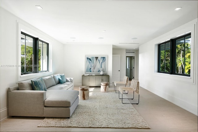 living room featuring a wealth of natural light