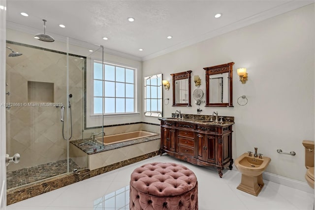 14601 SW 30th St, Miami, FL 33175 - full bath with a shower stall, ornamental molding, and a sink