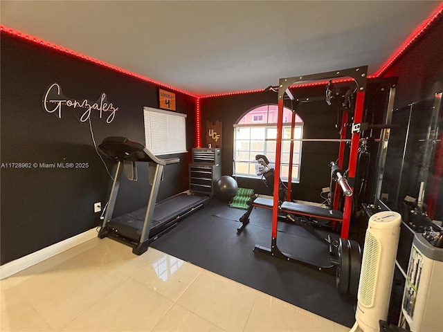 exercise area with tile patterned floors