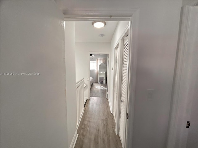 corridor with hardwood / wood-style flooring