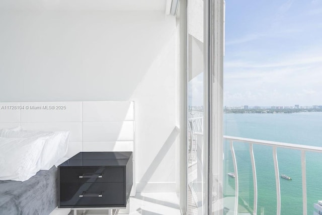 bathroom featuring a water view