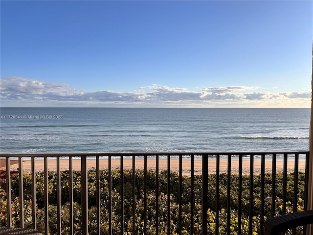 view of water feature featuring a beach view