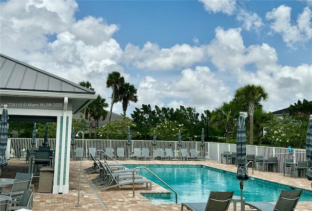 view of swimming pool featuring a patio