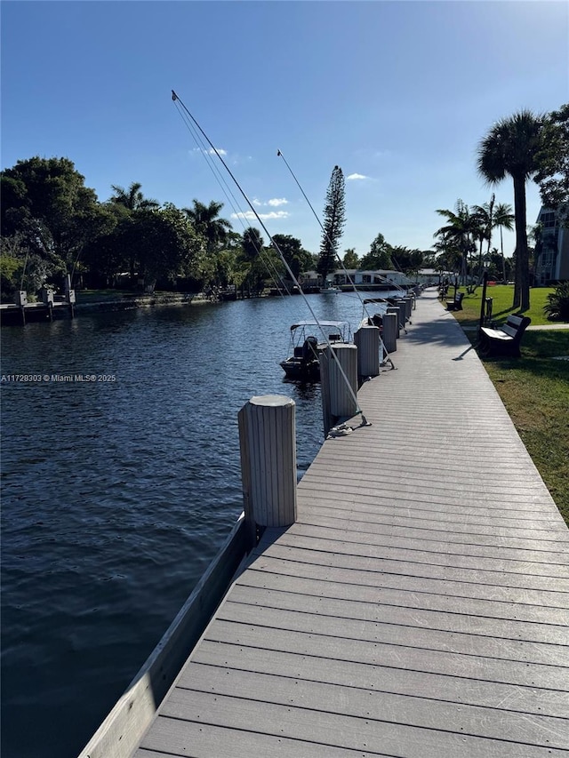 dock area with a water view