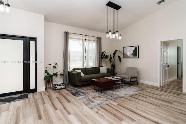 living room with light wood-type flooring