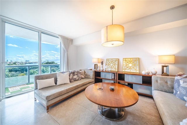 living room with expansive windows