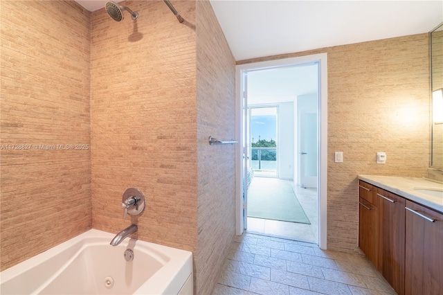 bathroom featuring vanity and shower / washtub combination