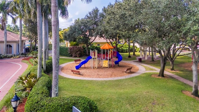 view of playground featuring a yard