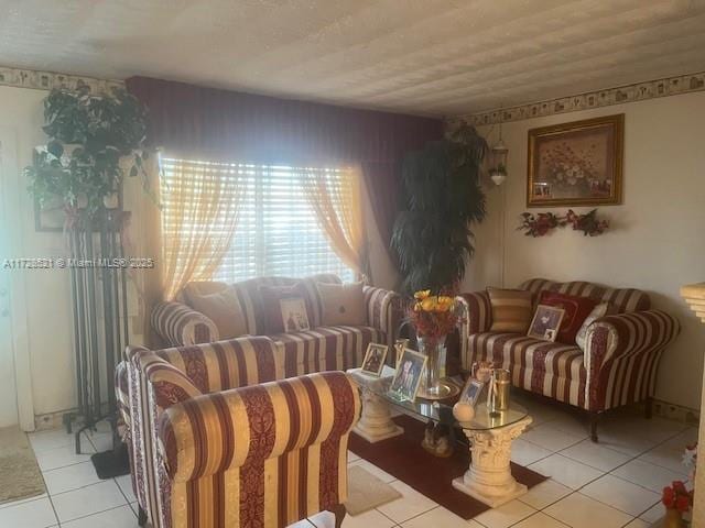 living room featuring light tile patterned flooring