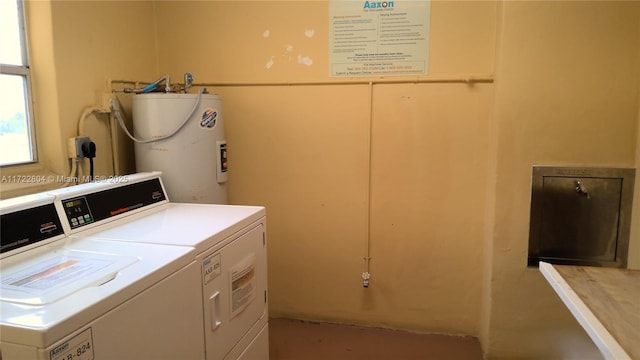 laundry room featuring water heater and washer and dryer