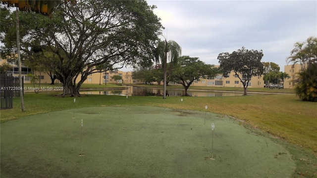 view of yard with a water view