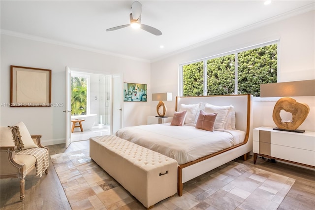 13100 Keystone Ter, North Miami, FL 33181 - bedroom featuring crown molding, multiple windows, recessed lighting, and ceiling fan