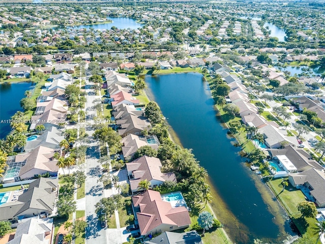 aerial view featuring a water view