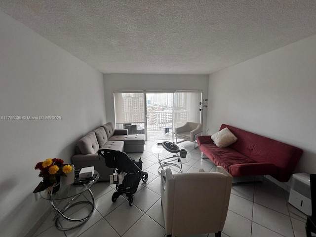 living room featuring a textured ceiling