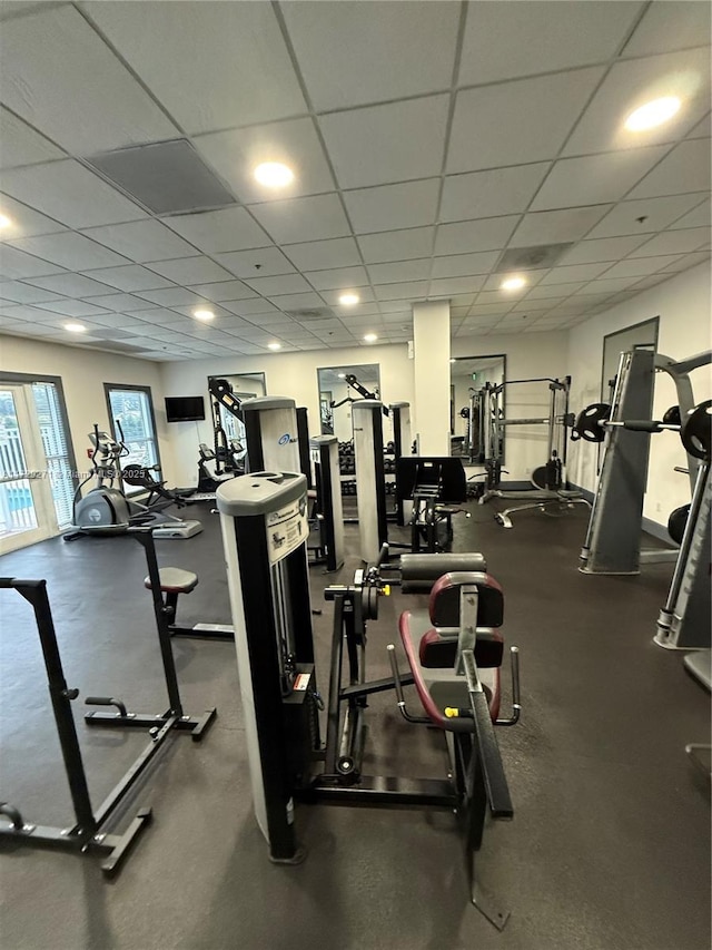 exercise room featuring french doors