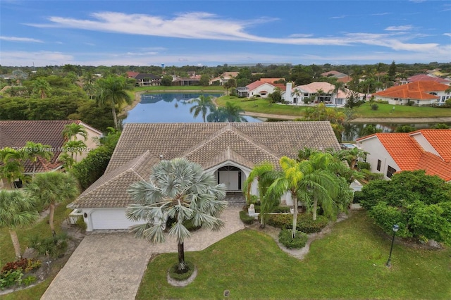 aerial view with a water view