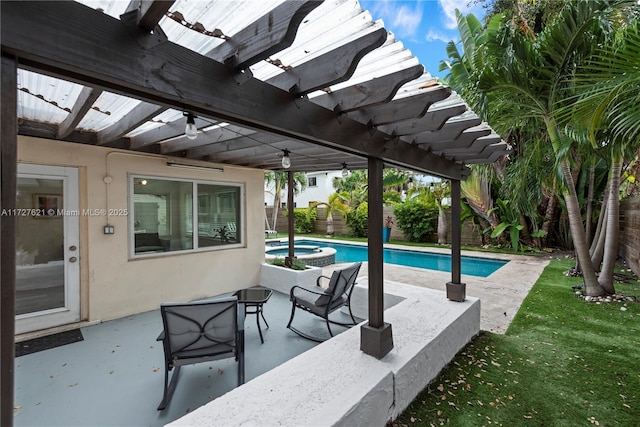 view of swimming pool with a pergola and a patio