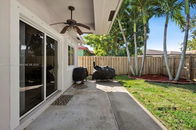 view of patio / terrace featuring ceiling fan