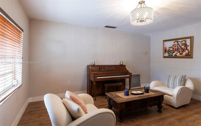 living room with dark wood-type flooring