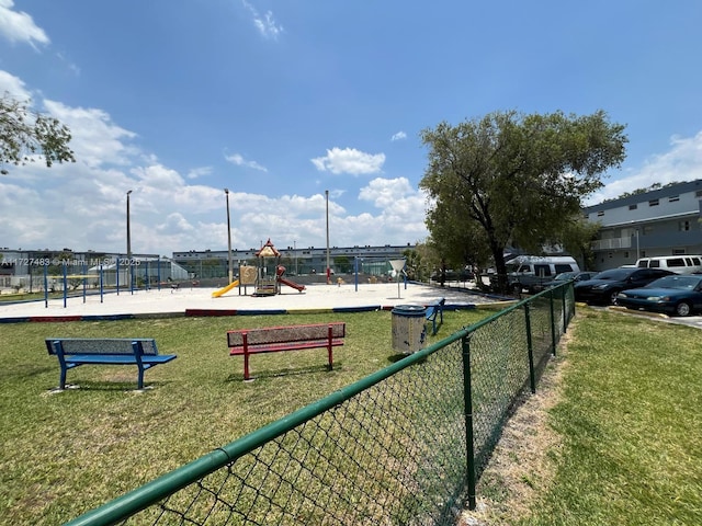 view of play area with a lawn