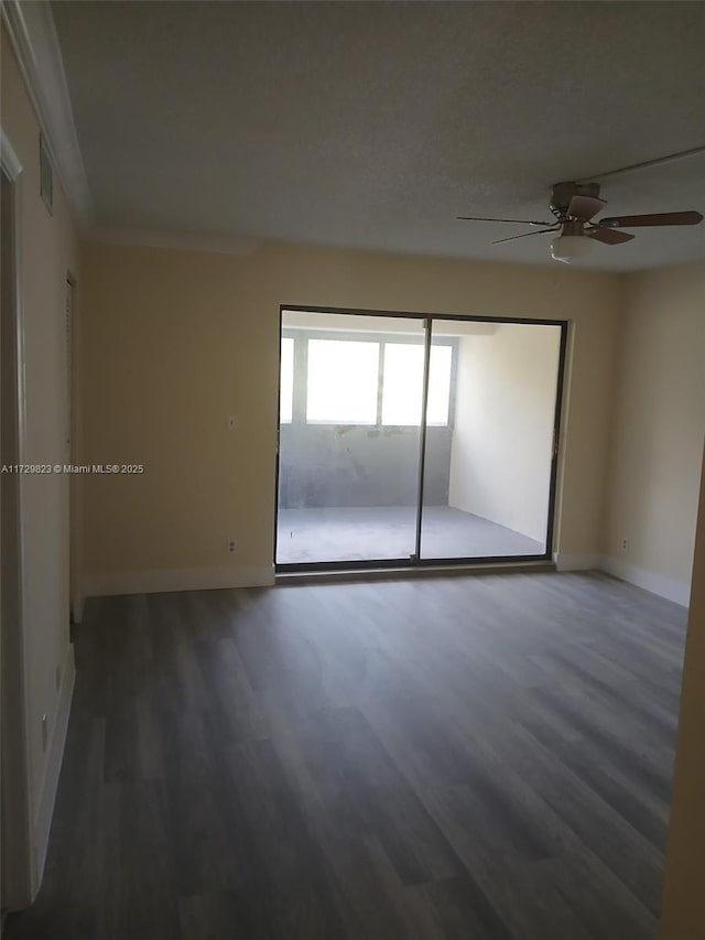 spare room with dark hardwood / wood-style floors and ceiling fan