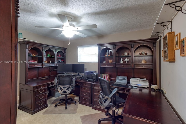 9400 N Hollybrook Lake Dr Unit 303, Pembroke Pines, FL 33025 - office area featuring light colored carpet, a ceiling fan, and a textured ceiling