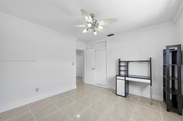 2070 NW 84th Ter, Pembroke Pines, FL 33024 - unfurnished bedroom with crown molding, baseboards, a closet, and ceiling fan