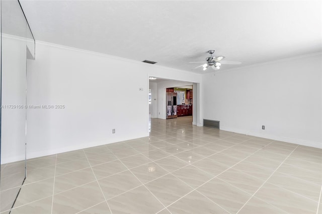 2070 NW 84th Ter, Pembroke Pines, FL 33024 - empty room featuring crown molding, a ceiling fan, and light tile patterned floors
