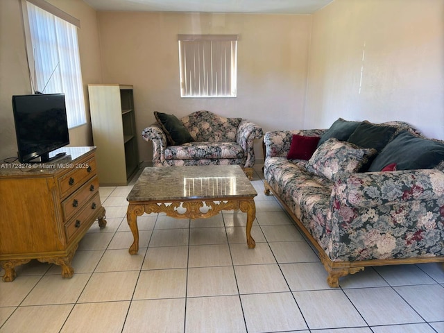 living room featuring light tile patterned floors