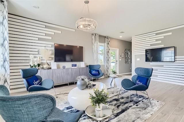 living room with light hardwood / wood-style flooring