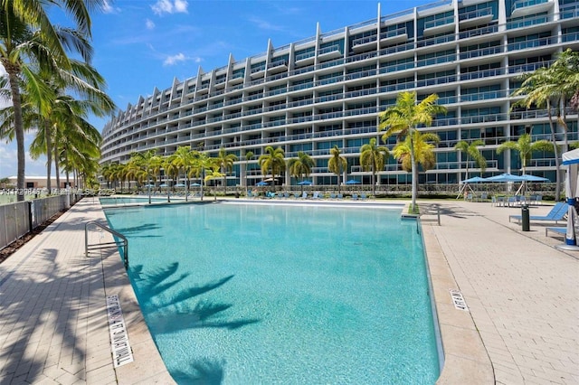 view of swimming pool with a patio