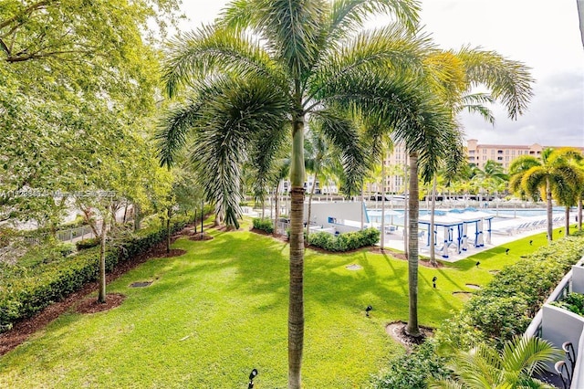 view of home's community with a yard and a swimming pool