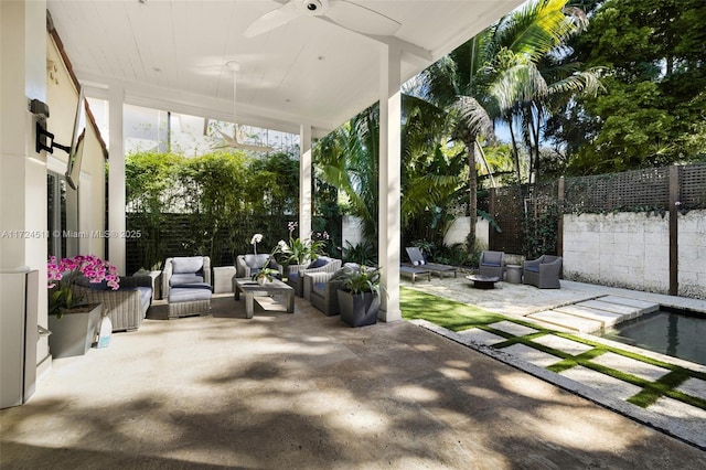 view of patio / terrace featuring an outdoor hangout area and ceiling fan