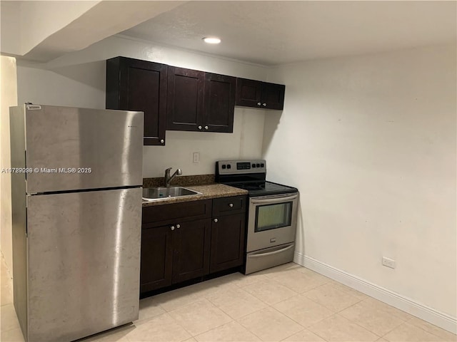 kitchen with sink, stainless steel appliances, and dark brown cabinets