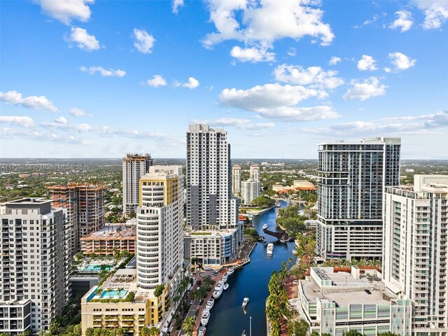 property's view of city featuring a water view