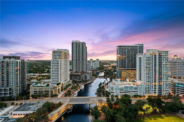 property's view of city featuring a water view