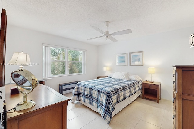 1501 S Ocean Blvd Unit 301, Lauderdale By The Sea, FL 33062 - bedroom featuring light tile patterned flooring, a textured ceiling, and ceiling fan