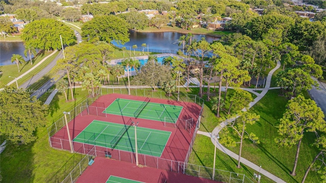 aerial view featuring a water view