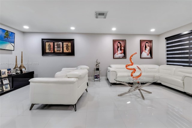 living room featuring light tile patterned floors